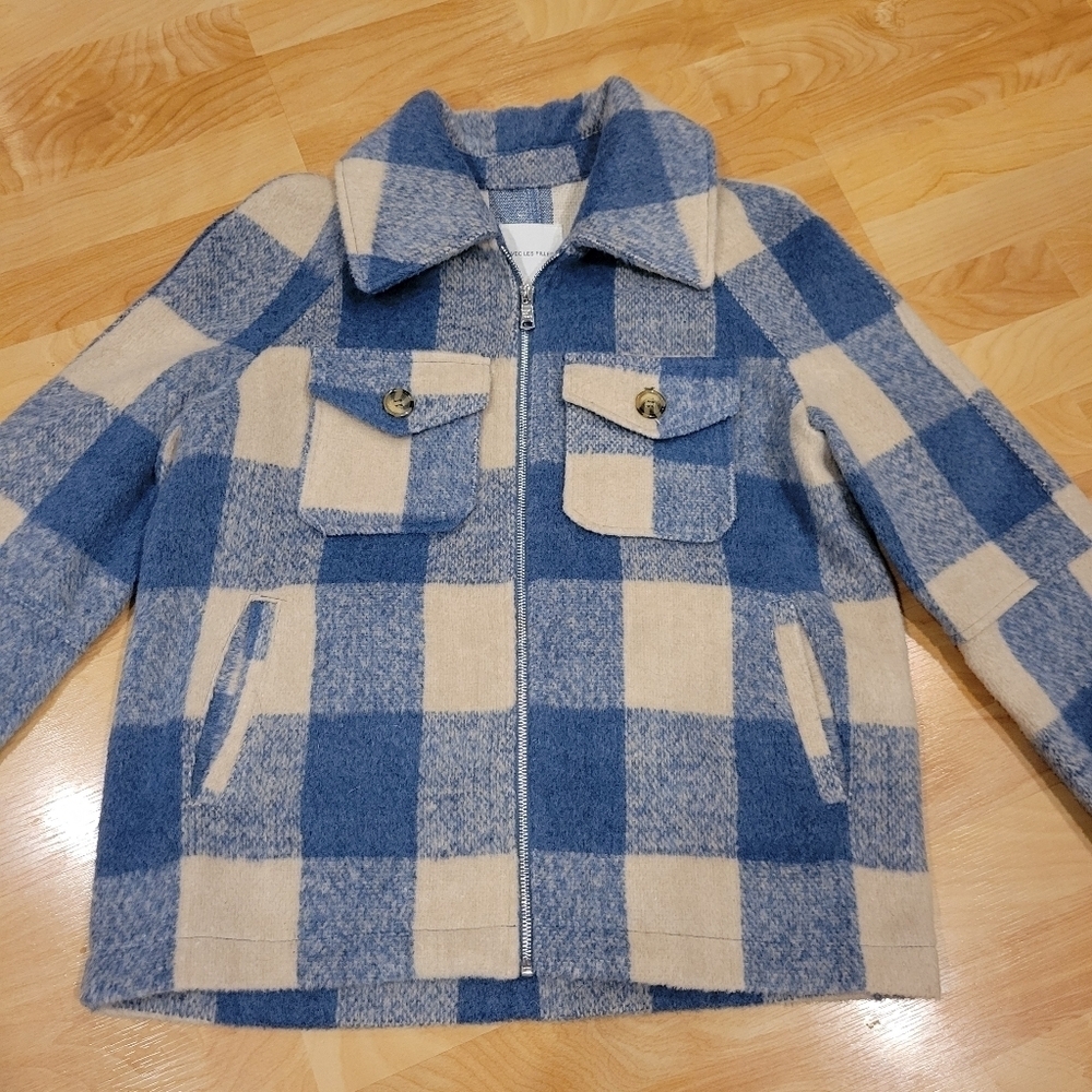 Anthropologie Avec Les Filles Plaid Full Zip Shacket Coat Blue Size L - Picture 5 of 9